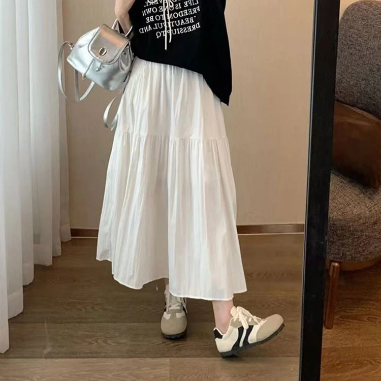 【夏央制衣厂】2025夏100%全棉纯色半身裙女松紧腰长裙6630-3