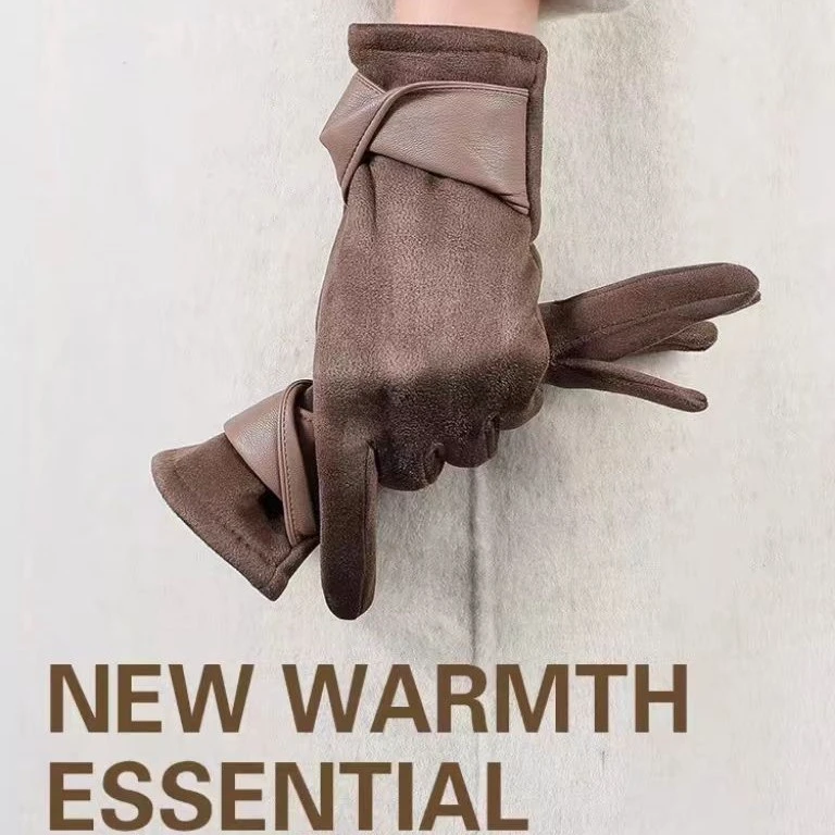 麂皮绒手套女冬季2025新款加绒保暖手套防寒触屏骑行开车防风手套
