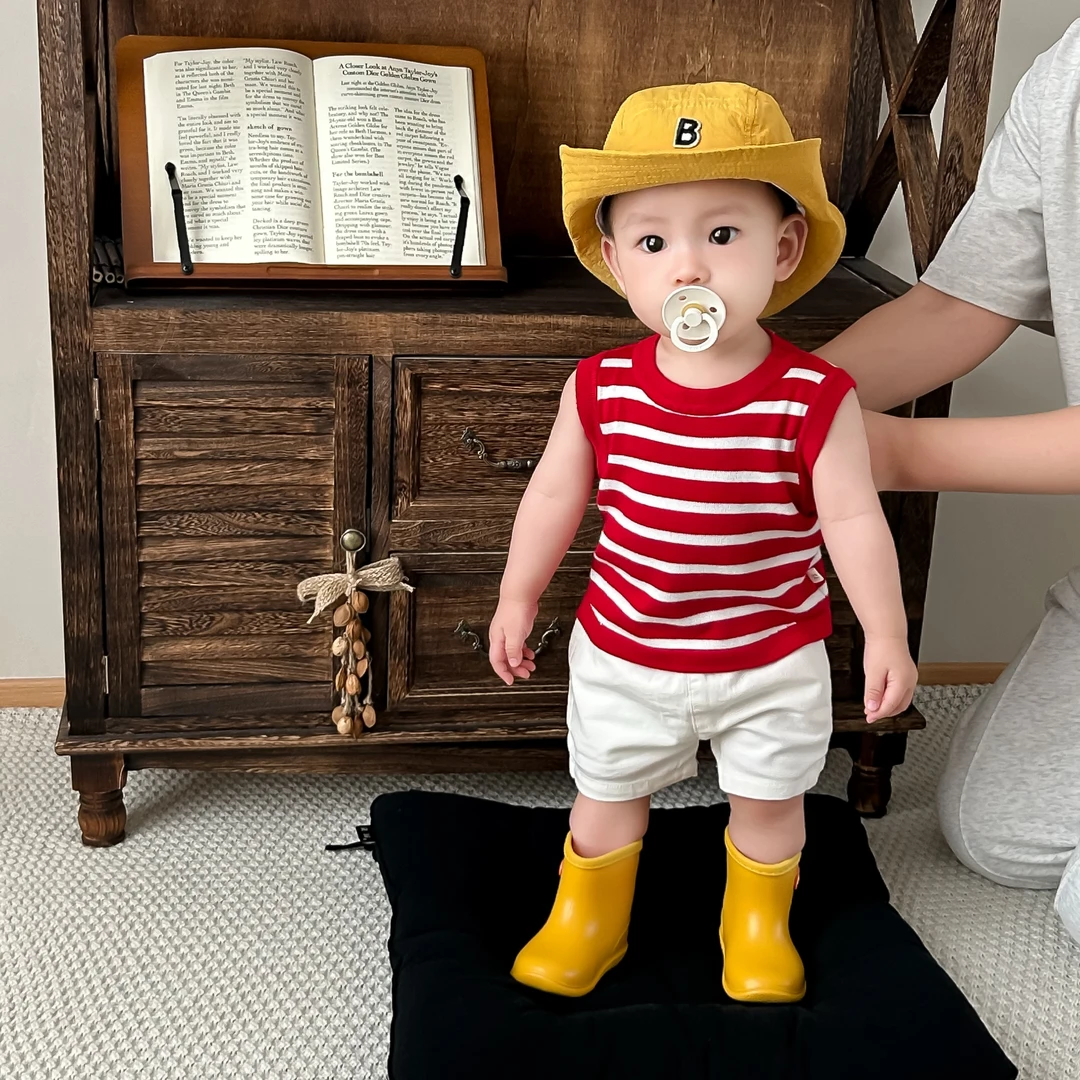 儿童夏薄款套装婴儿韩系条纹无袖背心短裤两件套周岁宝宝夏日衣服