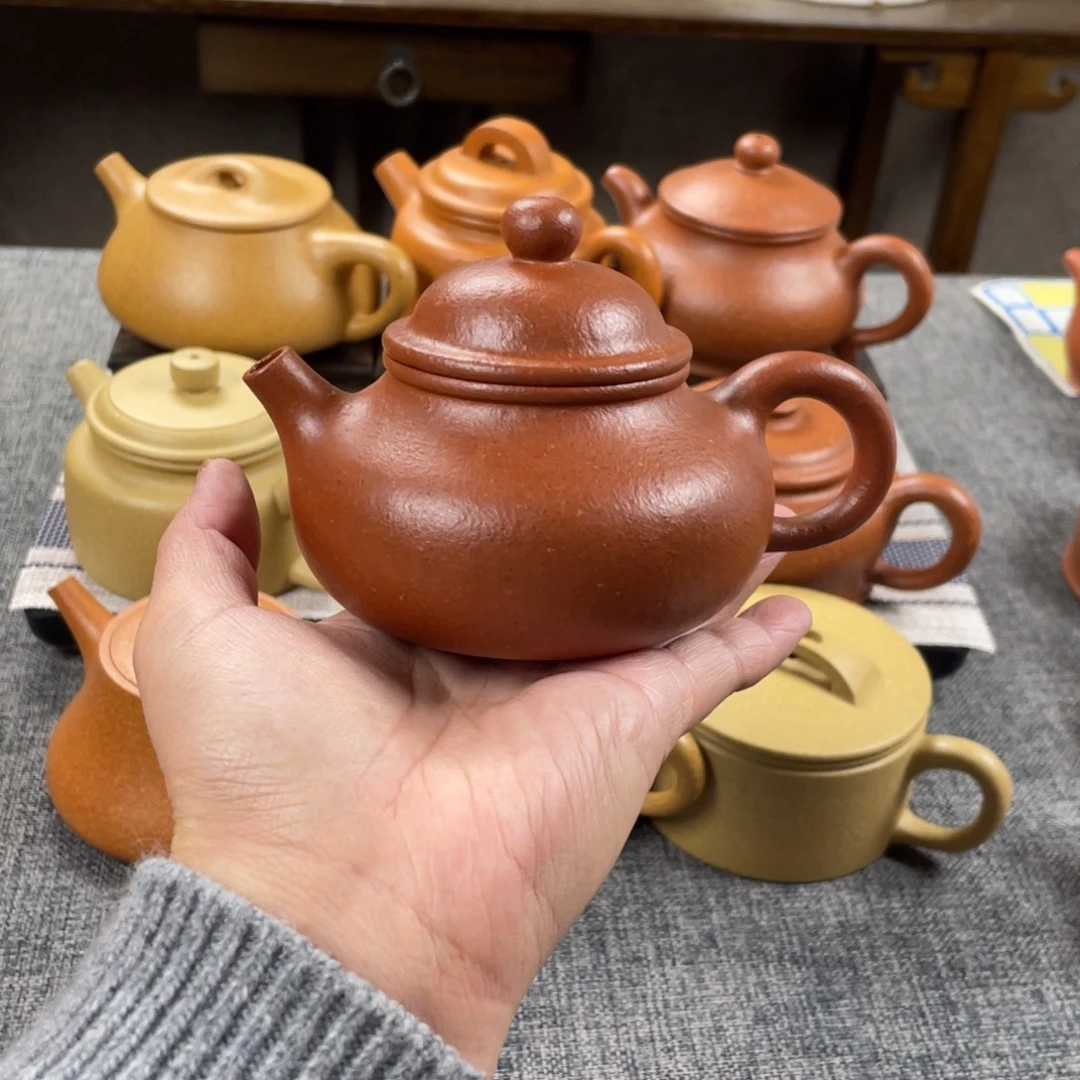 紫砂茶壶红降坡容天全手纯红20目180手工泥