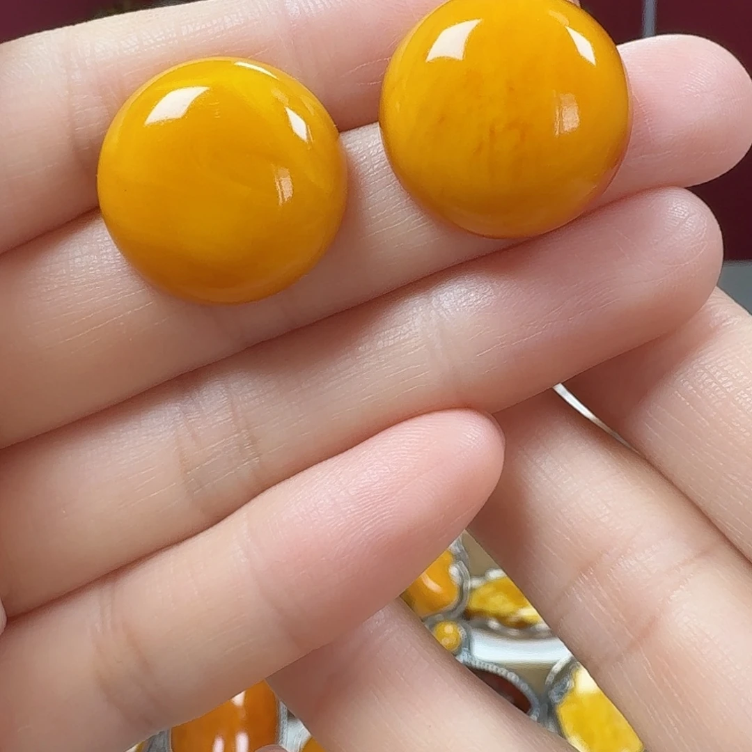 蜜蜡银S925镶嵌耳饰耳钉