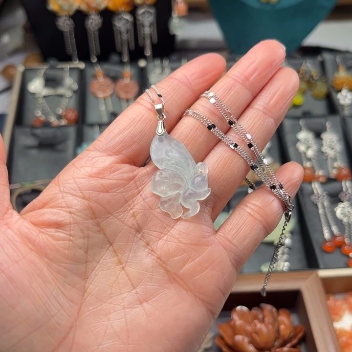 蛇纹石玉挂饰银S925镶嵌