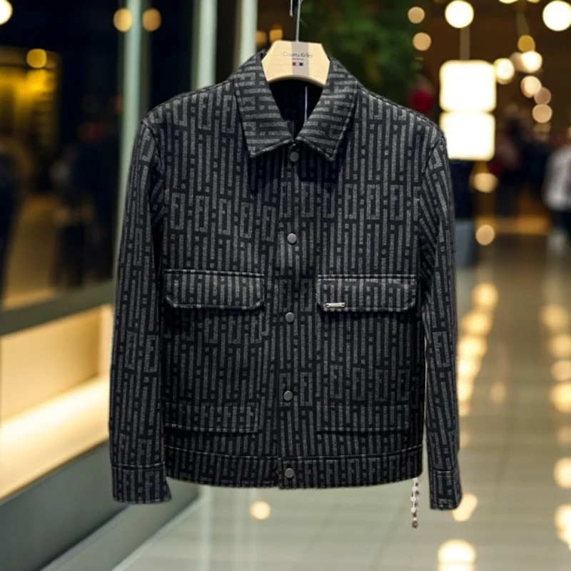 秋季翻领夹克韩版肌理商务外套格子常规款