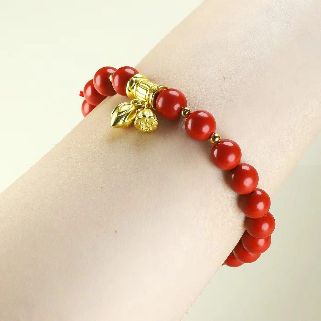 时尚红色圆珠单圈民族风手串铜合金树脂手链