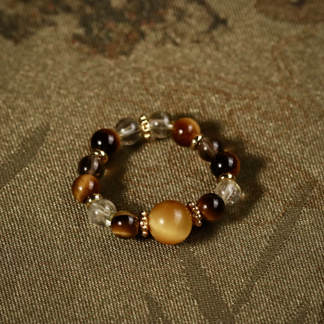 大金霸戒指金虎眼黄虎眼黄水晶时尚新中式原创设计戒指