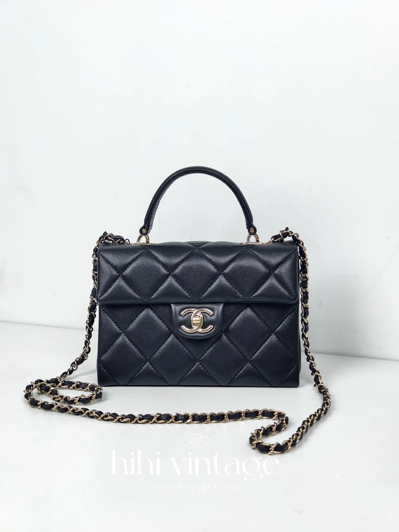 99新 Chanel/香奈儿  黑金荔枝纹Kelly手提单肩包 二店