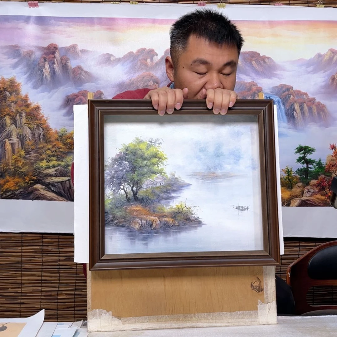 油画行路人小院绘画作品竞拍