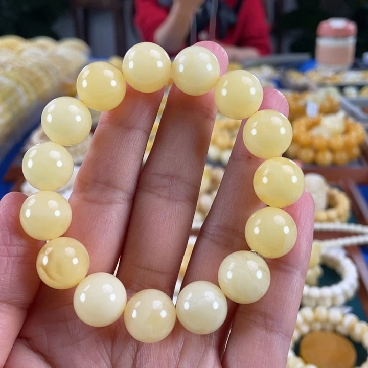 嘎***球琥珀未镶嵌珠宝奇石13白花蜡圆珠19.86