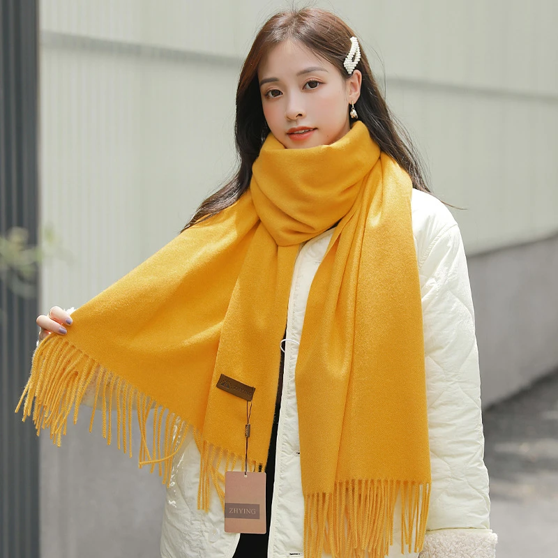 围巾仿羊绒英伦秋冬季纯色保暖围巾新款时尚流苏披肩羊绒围巾女