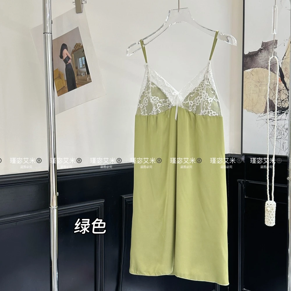 【神大英子】Amy 51836#冰丝睡裙性感带胸垫蕾丝连衣裙