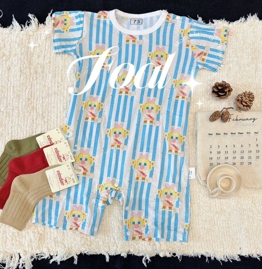 Foal【蓝调夏日】婴儿宝宝轻薄舒适透气凉快莫代尔短袖连体爬服