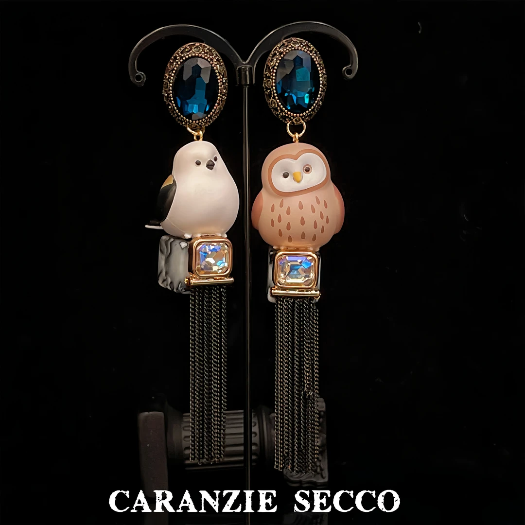 铜合金树脂耳饰 【3136】创意设计个性气质百搭手工DIY猫头鹰耳环