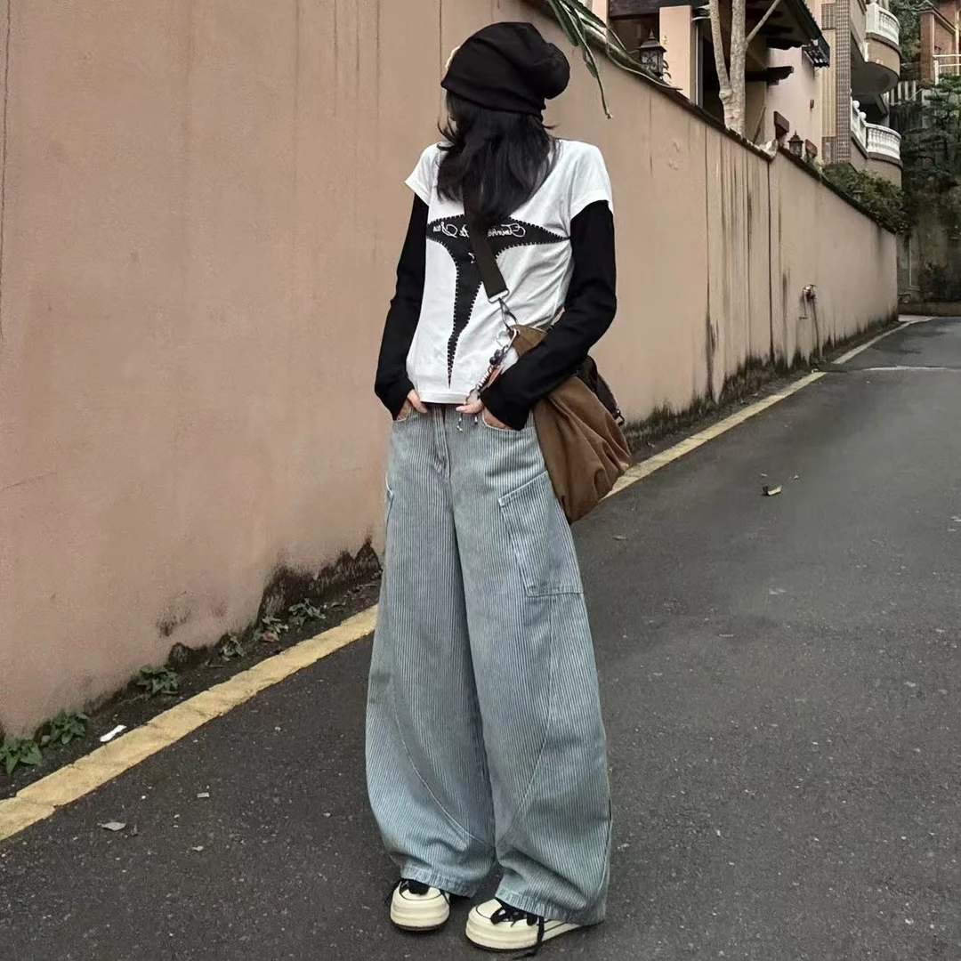 LL【弯刀条纹】美式复古弯刀裤显瘦跳舞宽松长裤百搭工装裤