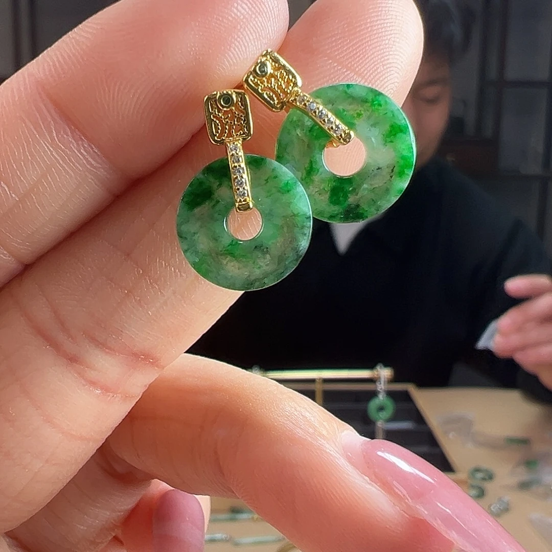 翡翠银S925镶嵌耳饰耳环