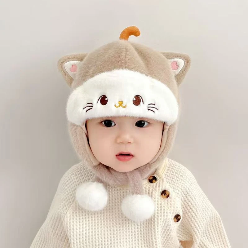 婴儿帽子秋冬季宝宝护耳毛绒帽婴幼儿可爱毛线帽冬帽加厚保暖冬季
