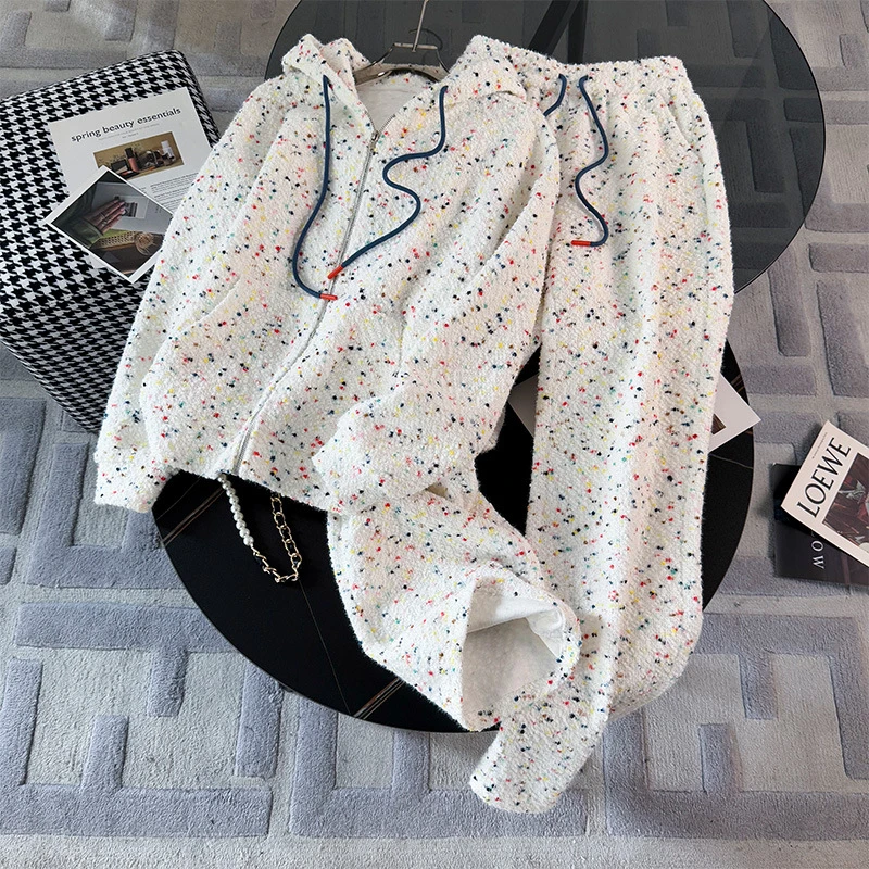 韩系休闲时尚套装女春季新款洋气减龄外套彩色卫衣阔腿裤两件套潮