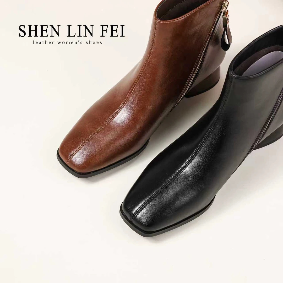 圣琳妃/牛皮/3CM时尚方跟方头短靴女冬季新款时装靴D20202