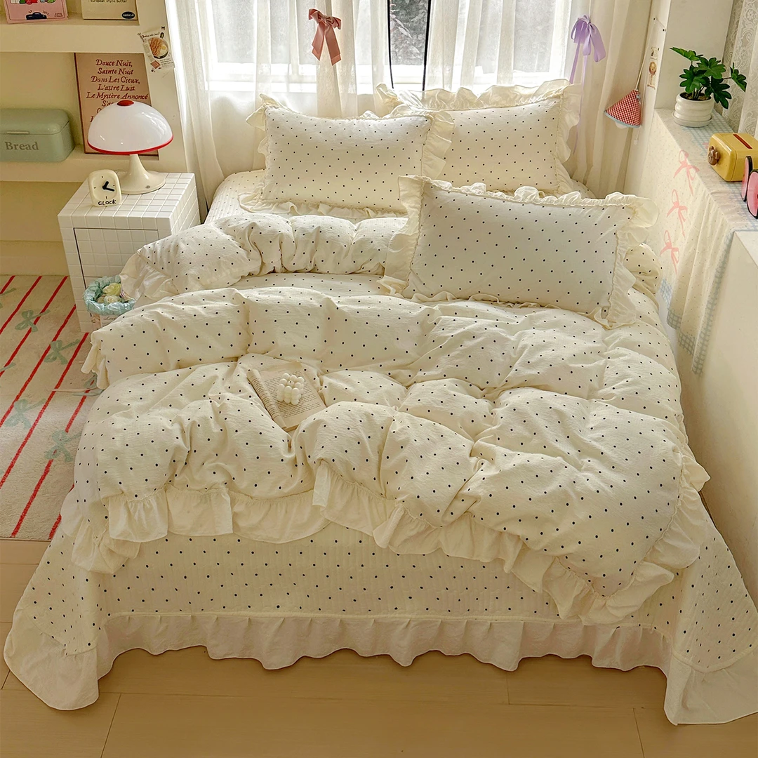 新款被套款床盖款床上用品公主风韩版清新防静电透气少女心荷叶边