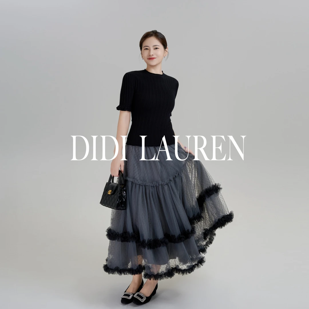DIDI LAUREN“封存花期”高级层次感拼接蓬纱波点大裙摆半身裙