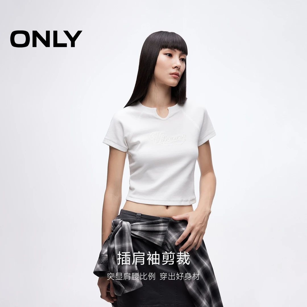 ONLY25春夏气质简约百搭插肩袖修身短款短袖T恤女|125101120