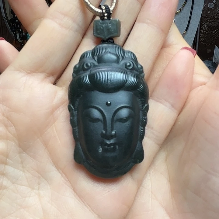 和田玉（墨玉）未镶嵌颈饰观音牌