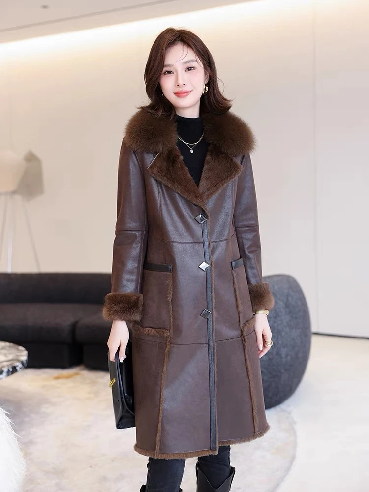 新款冬季冬装韩版外套皮毛一体外套中长款修身女士