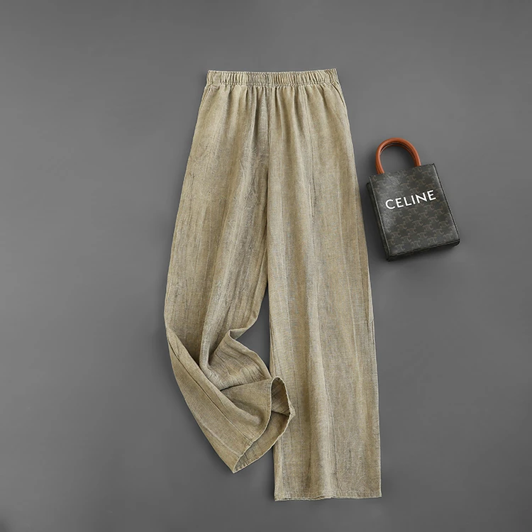 春夏小空调！复古做旧水洗显瘦松紧腰阔腿裤长裤女春新