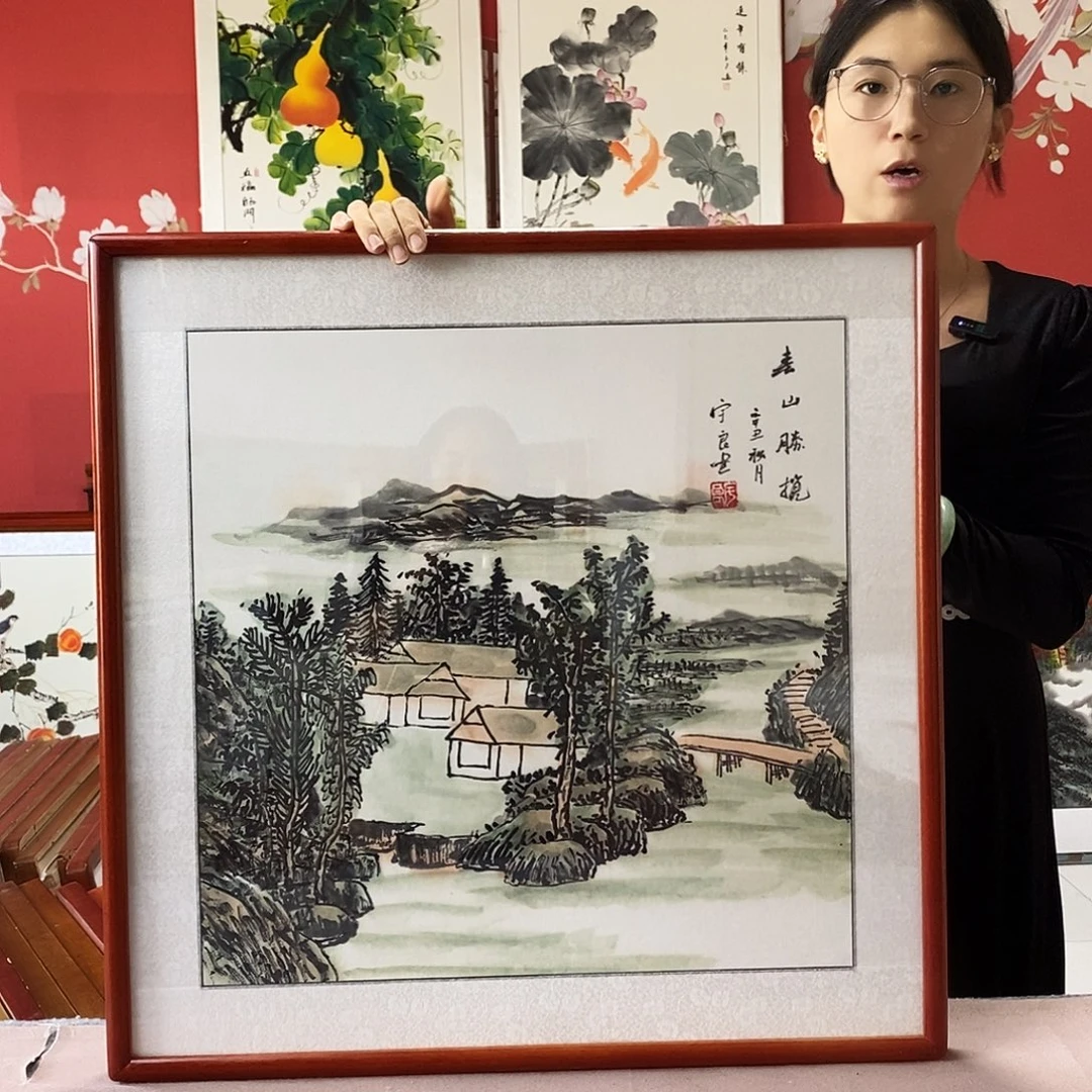 国画手写手绘国画作品带框包邮62✖️62