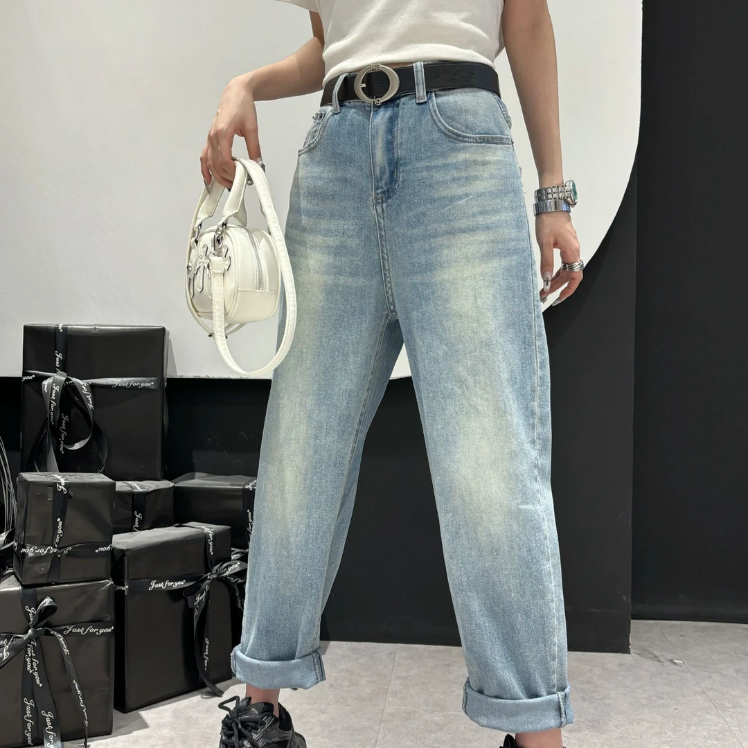 【露哥专属】大码女装净版哈伦牛仔裤韩版宽松纯色简约2025新款