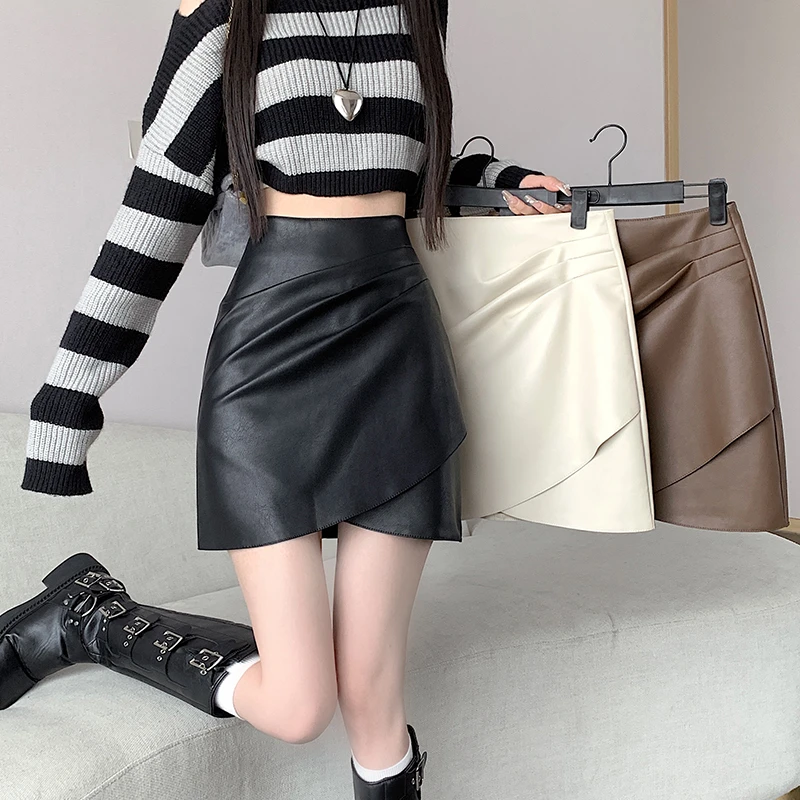女装半身裙pu皮裙秋冬款高腰显瘦不规则a字2025显瘦包臀短裙