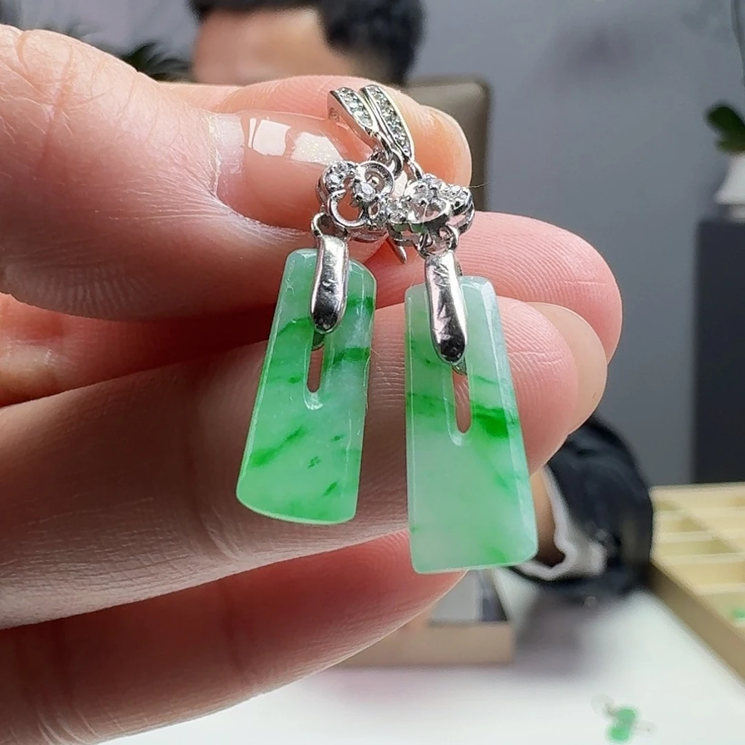 翡翠耳饰银S925镶嵌天然