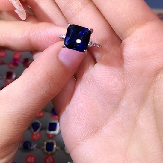 蓝宝石戒指银S925镶嵌