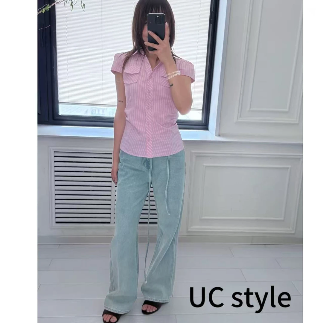 【UC STYLE】A8437’甜欲a妹‘格调条纹衬衫主播穿S码