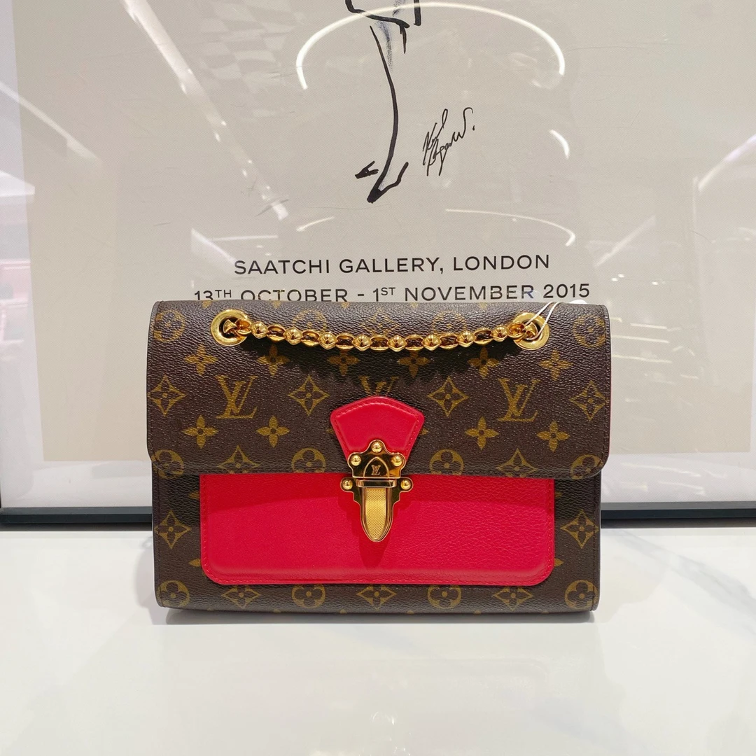 99新 LouisVuitton/路易威登 lv 维多利亚老花拼红 14147
