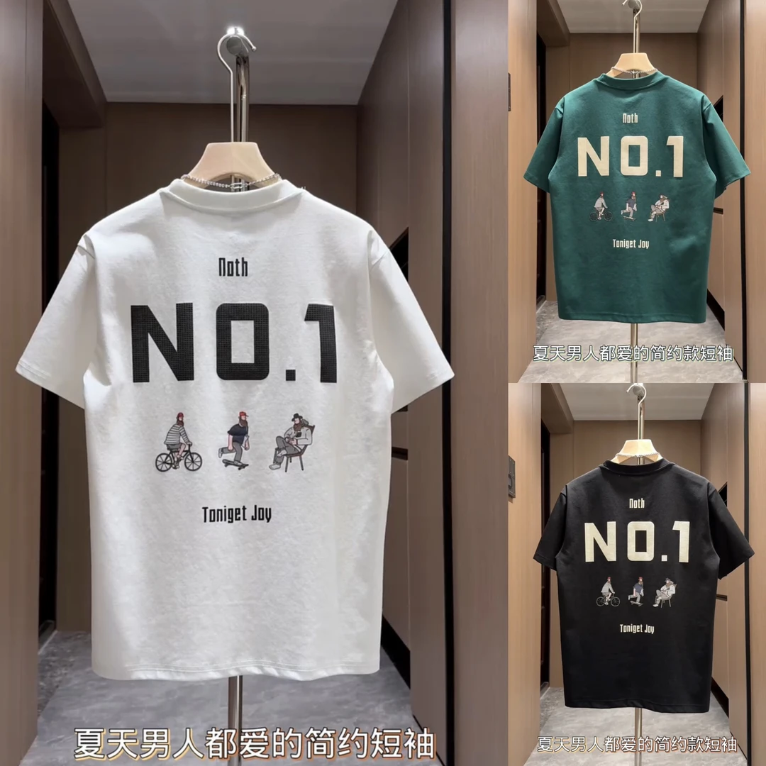 2025夏季新款男士简约字母印花短袖T恤潮牌时尚百搭纯棉修身上衣