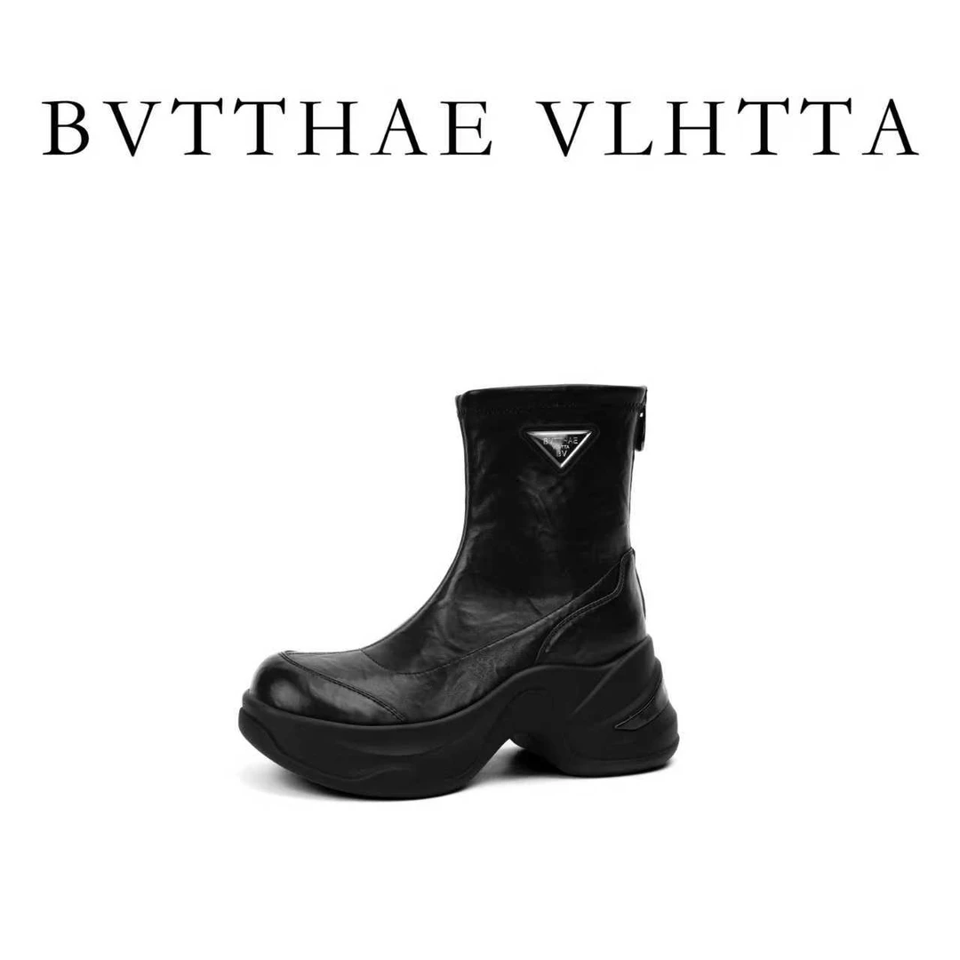 【官方正品】【5G防伪芯片】BV 女士复古英伦风厚底气质短靴