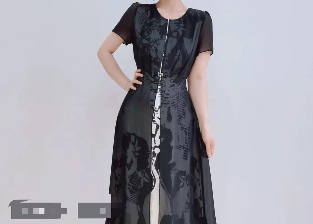 【QX812】夏季端庄大气圆领连衣裙中老年女假两件新款洋气裙子