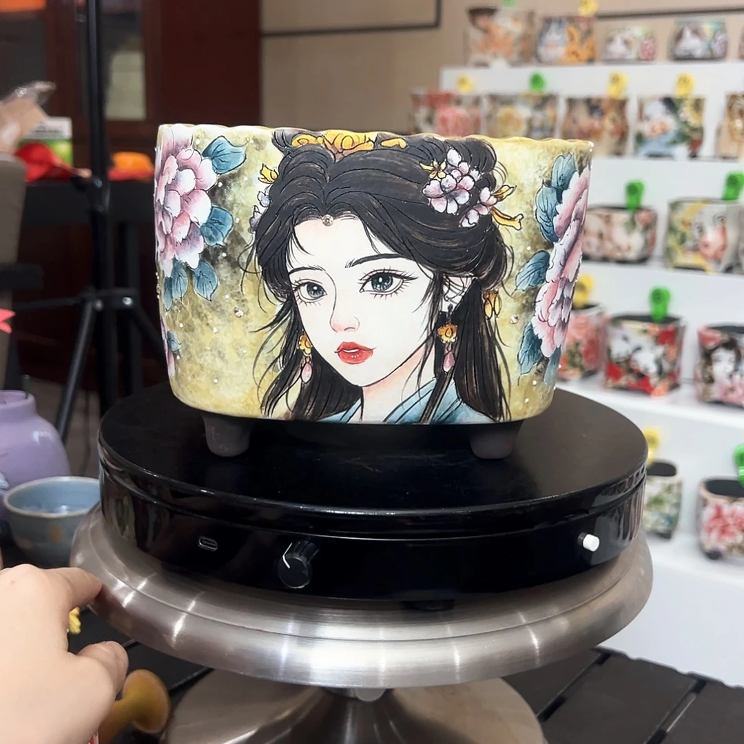 散***物手绘陶瓷花盆美盆