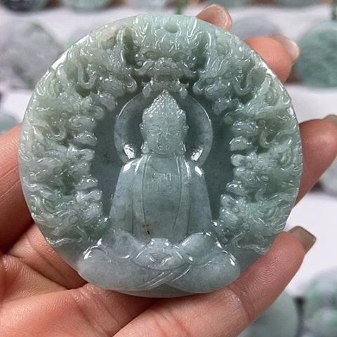 翡翠颈饰未镶嵌九龙大日如来两面工福利