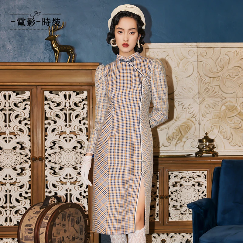 【小杨总专属】一电影一时装格子新款拼接蕾丝中式裙FCJL146665