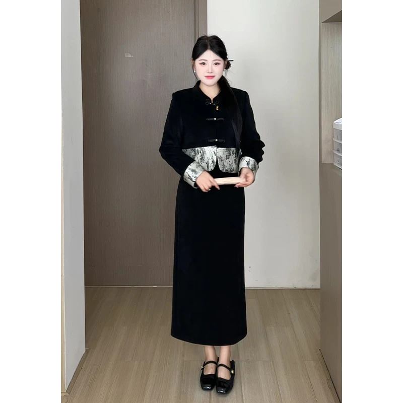 现货【国风艺术】大码微胖MM新中式国风水墨晕染套装两件套 DM22887