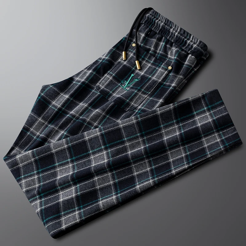 埃卢涅芬精致感刺绣格子休闲运动裤男款新款秋冬季修身显瘦男士