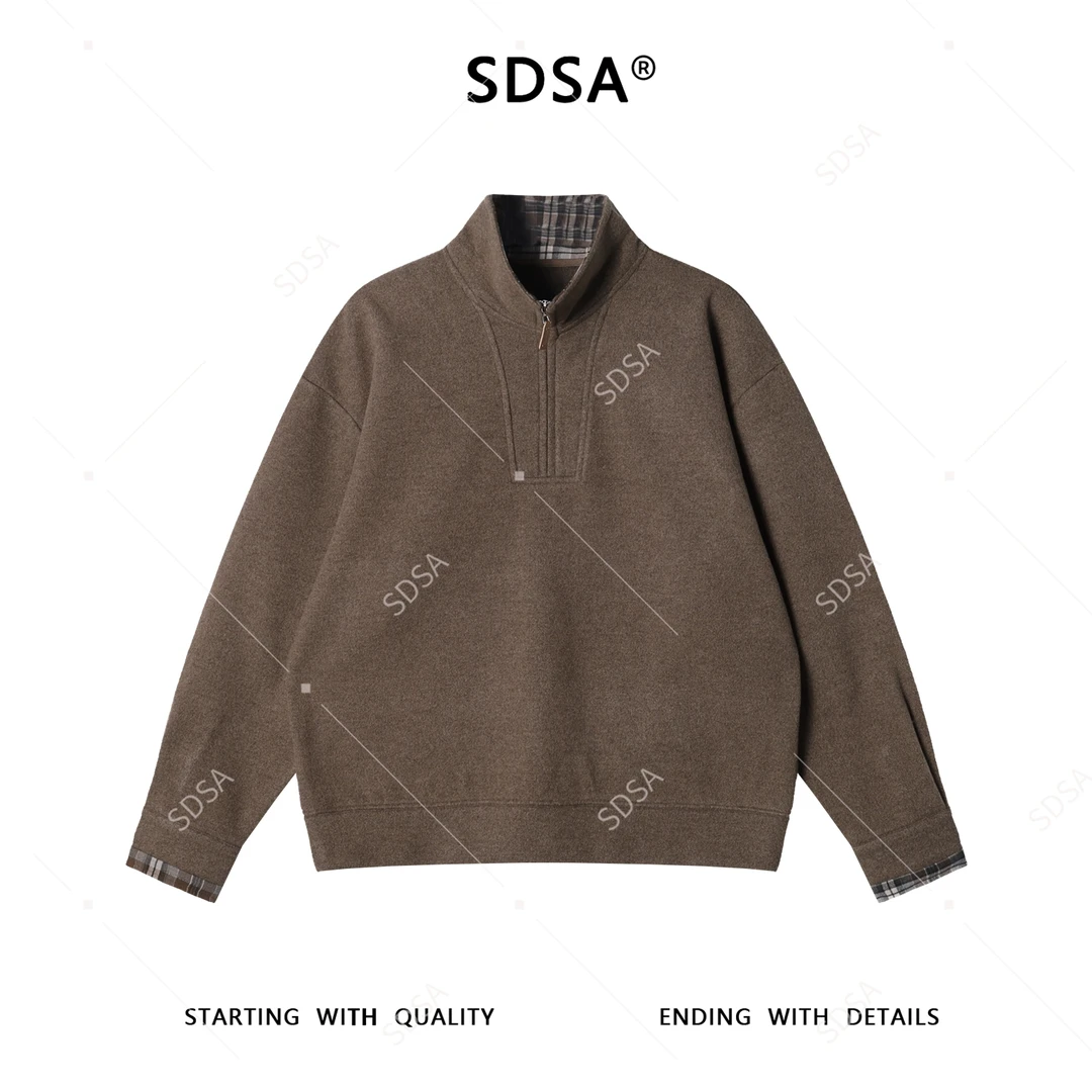 SDSA男士秋冬新款痞帅男装潮牌拼接半拉链立领卫衣百搭时尚百搭