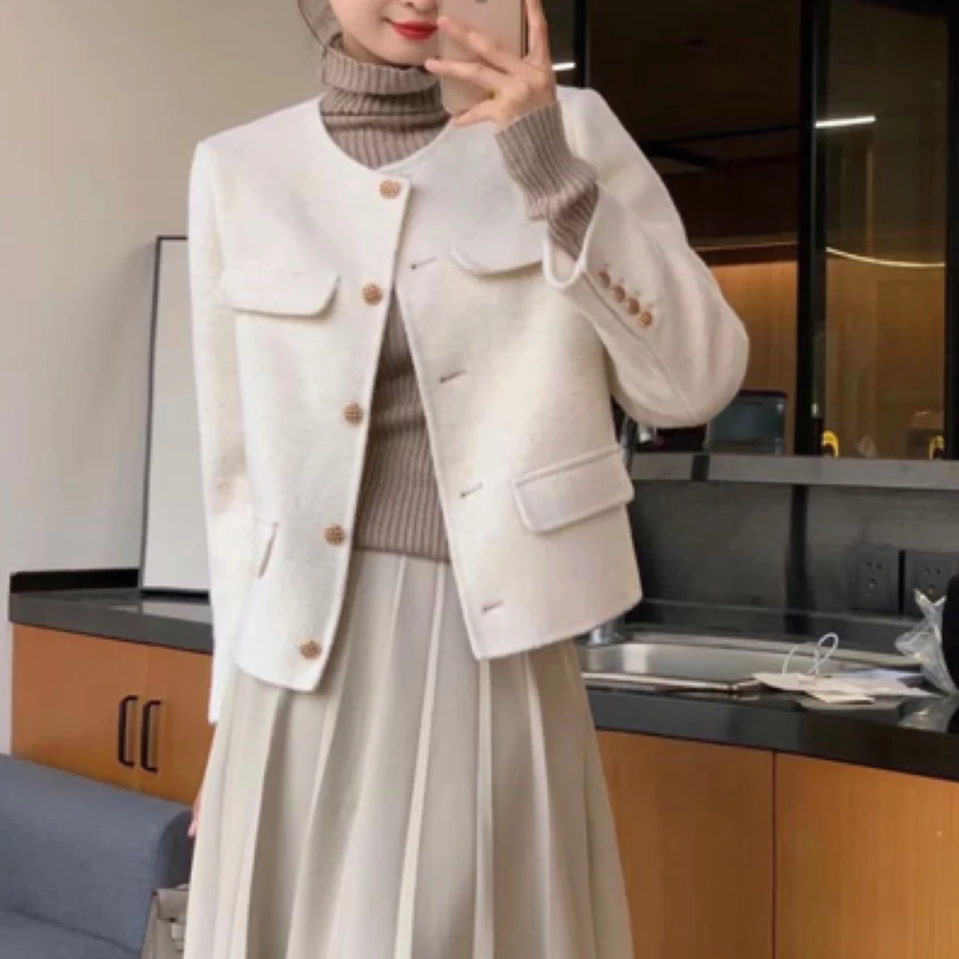 短外套米白减龄外套秋季女百搭修身型春秋秋冬四无口袋