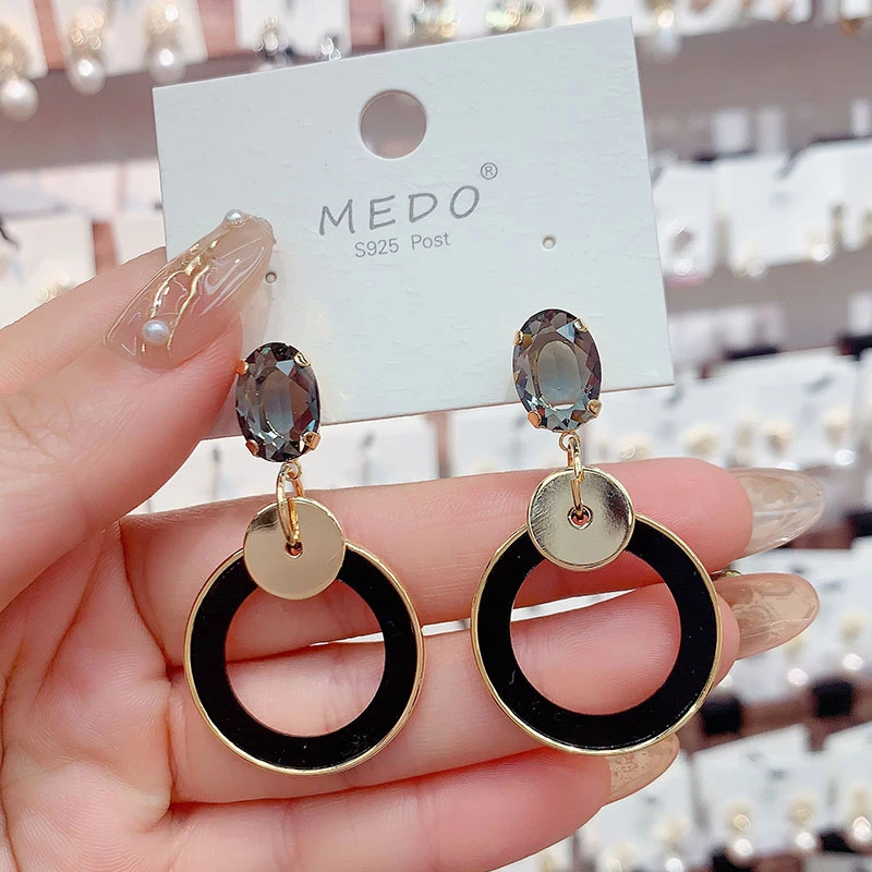 铜合金耳饰 高级感轻奢大气圈圈耳环女冷淡风气质网红925银针耳钉