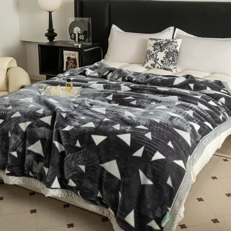 【免费试睡30天】【灰色三角】新款秋冬加厚双层拉舍尔毛毯