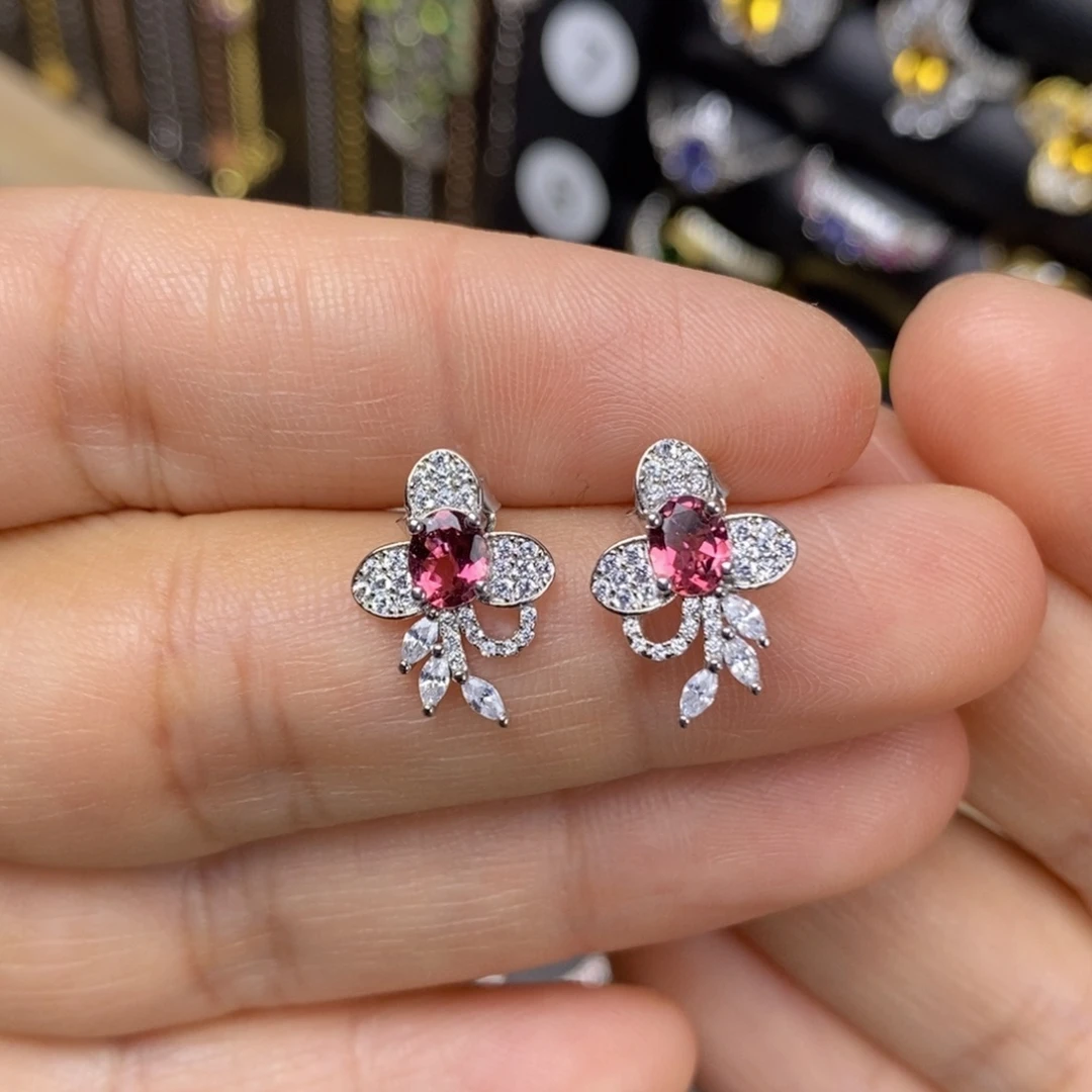 碧玺银S925镶嵌耳饰