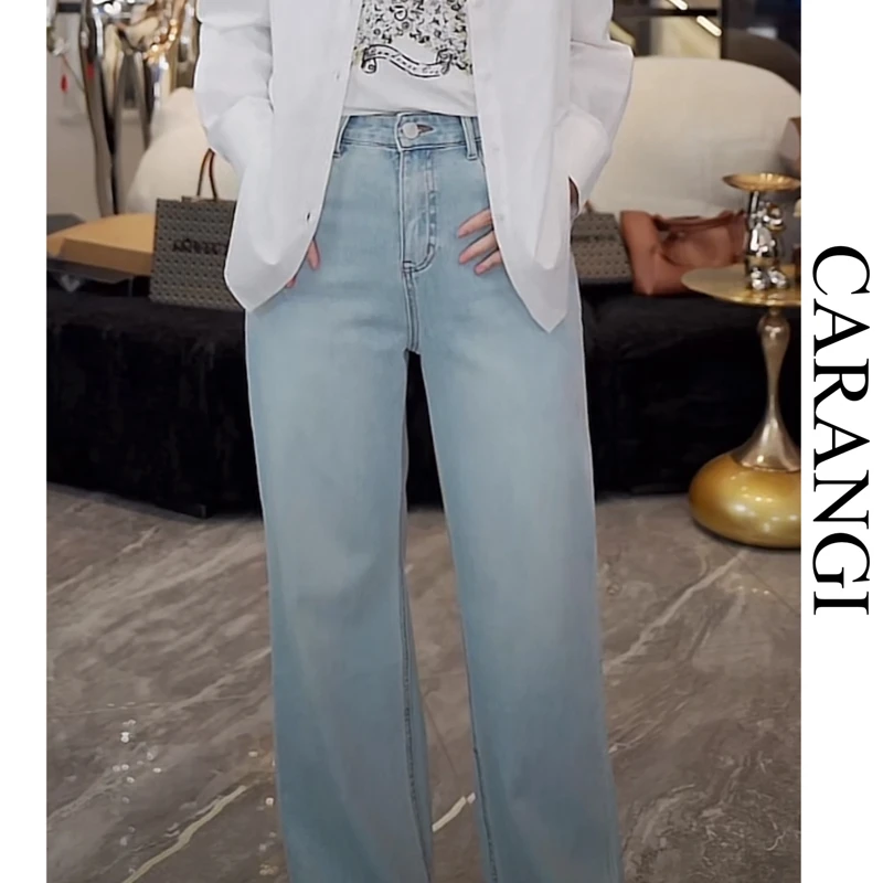 CARANGI薄款长裤春季水洗牛仔裤女装裤子设计感夏季直筒裤IG2122