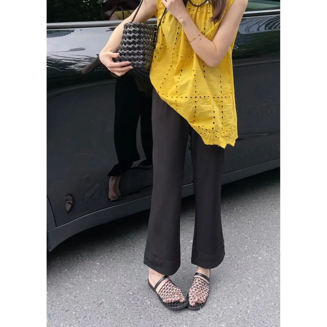 【清货款只出不进】超舒服的薄款夏季弹力显瘦百搭黑色九分微喇裤