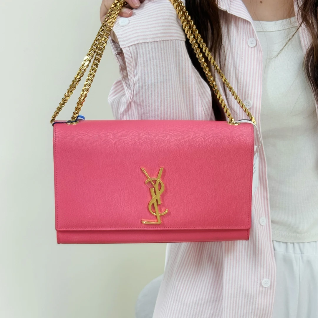 95新 YSL/圣罗兰 九成新玫红色链条包时尚实用出行必备